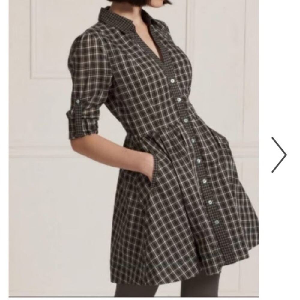 Anthropologie Moulinette Soeurs Reed black plaid shirt dress button down 2
